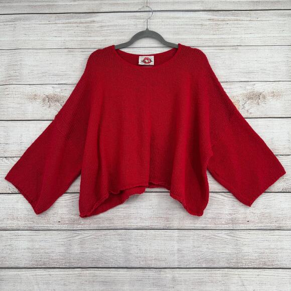 S.W.A.K. Sweaters - Vintage 90s S.W.A.K. Crop Oversized Sweater Womens Large Red Made in USA
